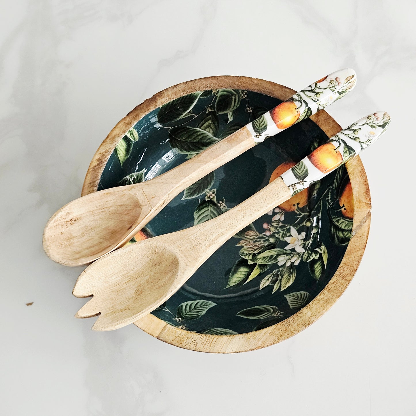Handcrafted Orange Wooden Fork and Spoon