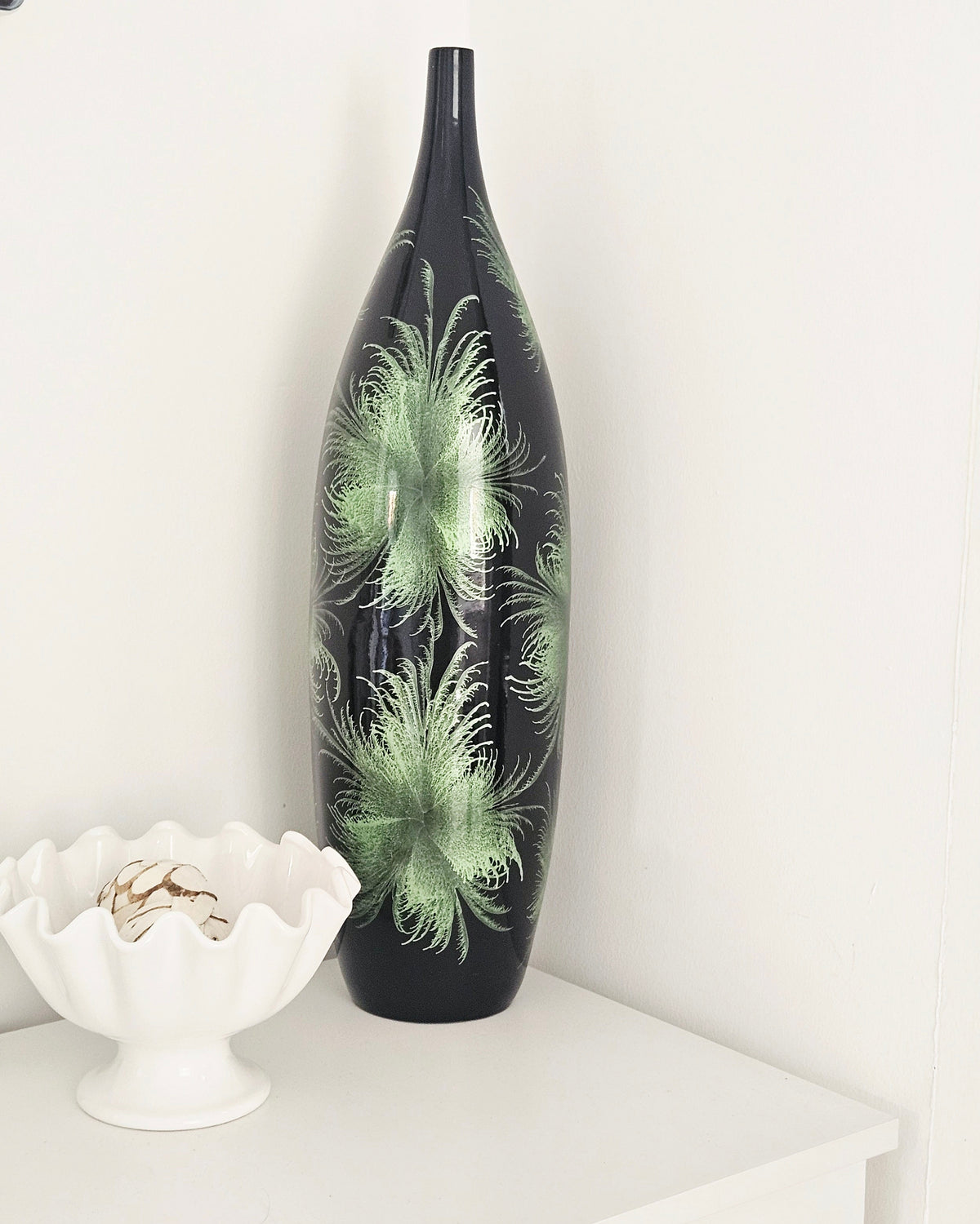 Green Firework Tall Narrow Neck Vase 51cm | Ceramic Statement Vase