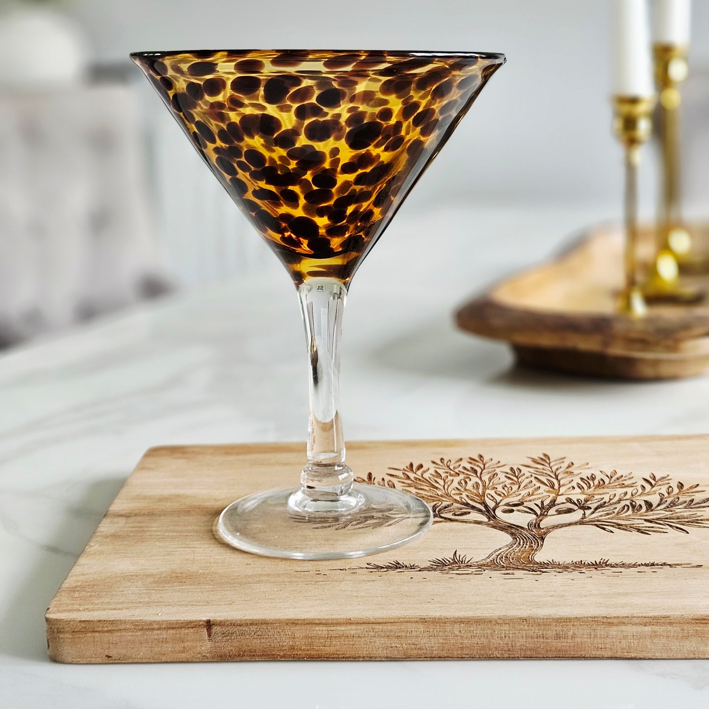 Leopard print cocktail martini glass by glasshouse interiors 