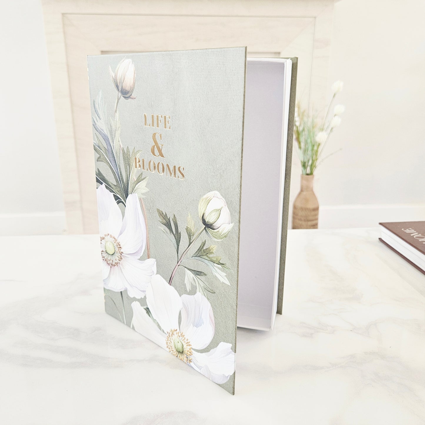 Single Faux Storage Box White Poppy | Decorative Floral Storage Box