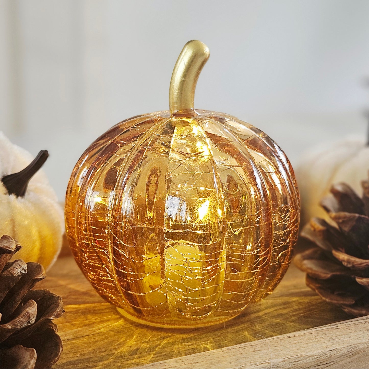 Orange LED Glass Pumpkin Decoration | Light Up Autumn Pumpkin Ornament
