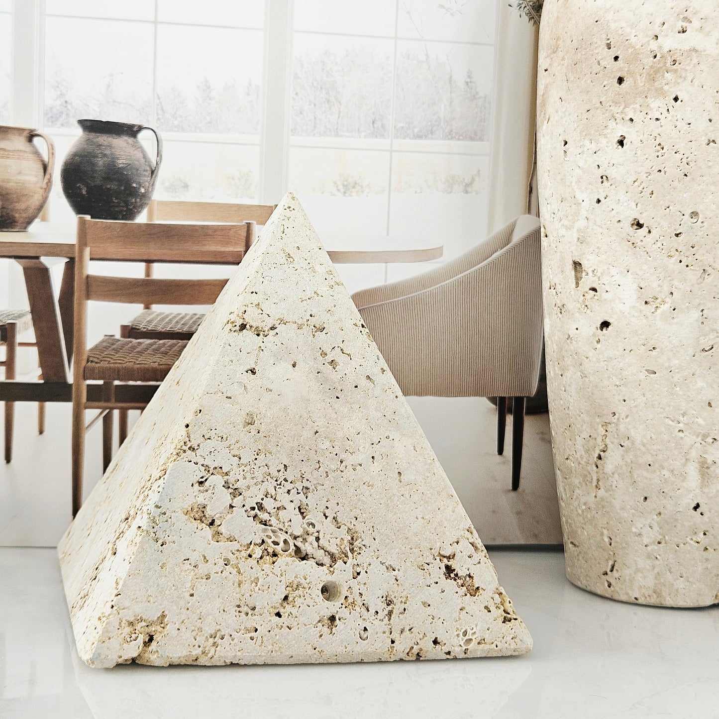 travertine 10cm earthy pyramid decor by hestia 