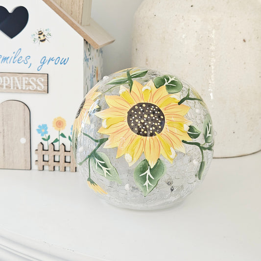 Decorative glass sphere with a sunflower design led hand painted 