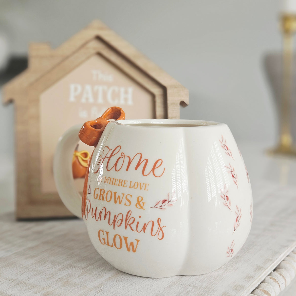 Stoneware Pumpkin Shaped Mug with 3D Bow Detail