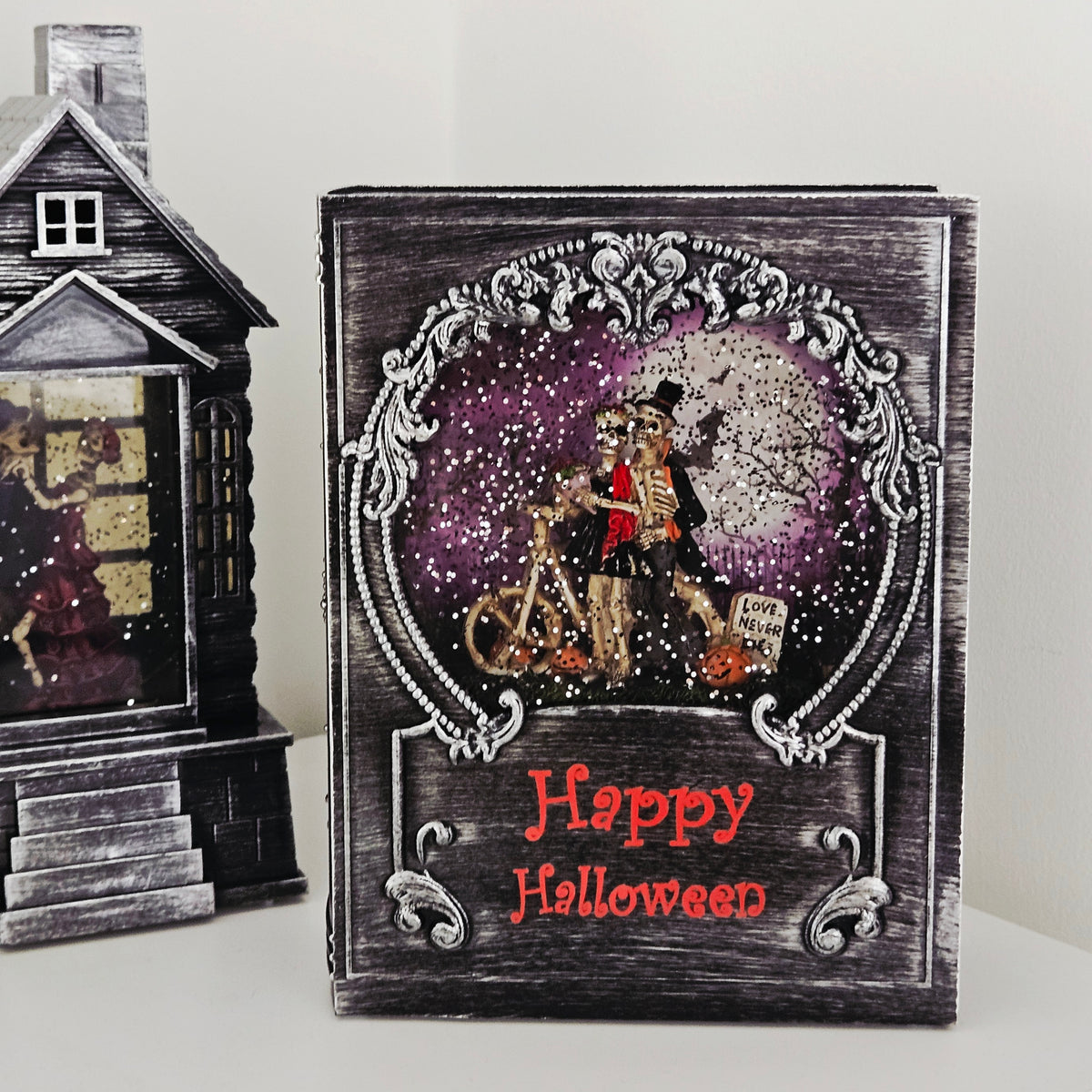 Halloween Book Spinner 16x20cm | LED Skeleton Decoration