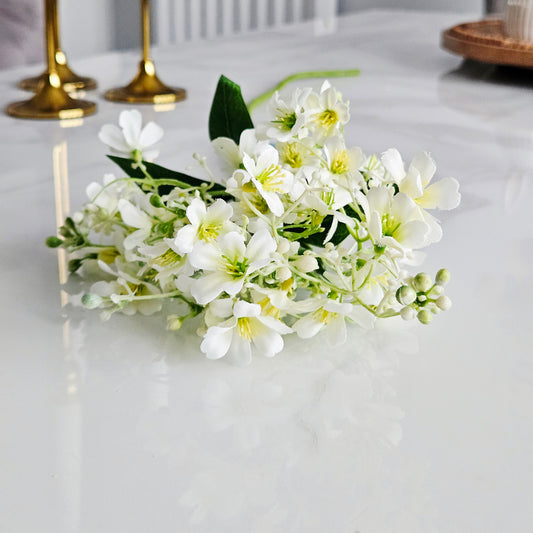 Artificial  jasmine white flowers and green leaves on a stem 70cm