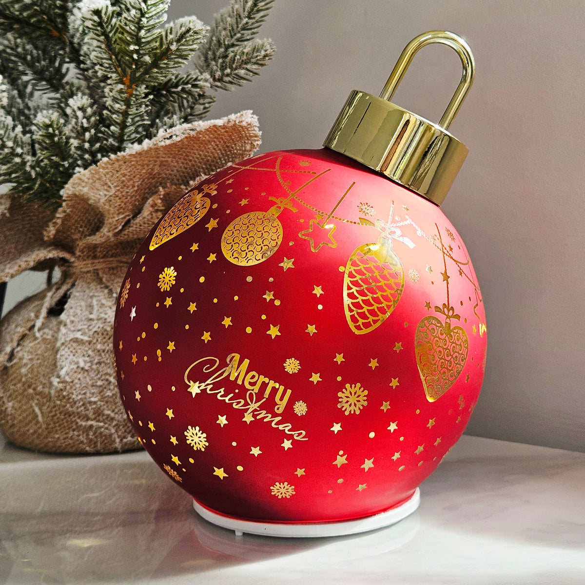 LED Rotating Bauble Red 15cm - Light Up Christmas Decoration