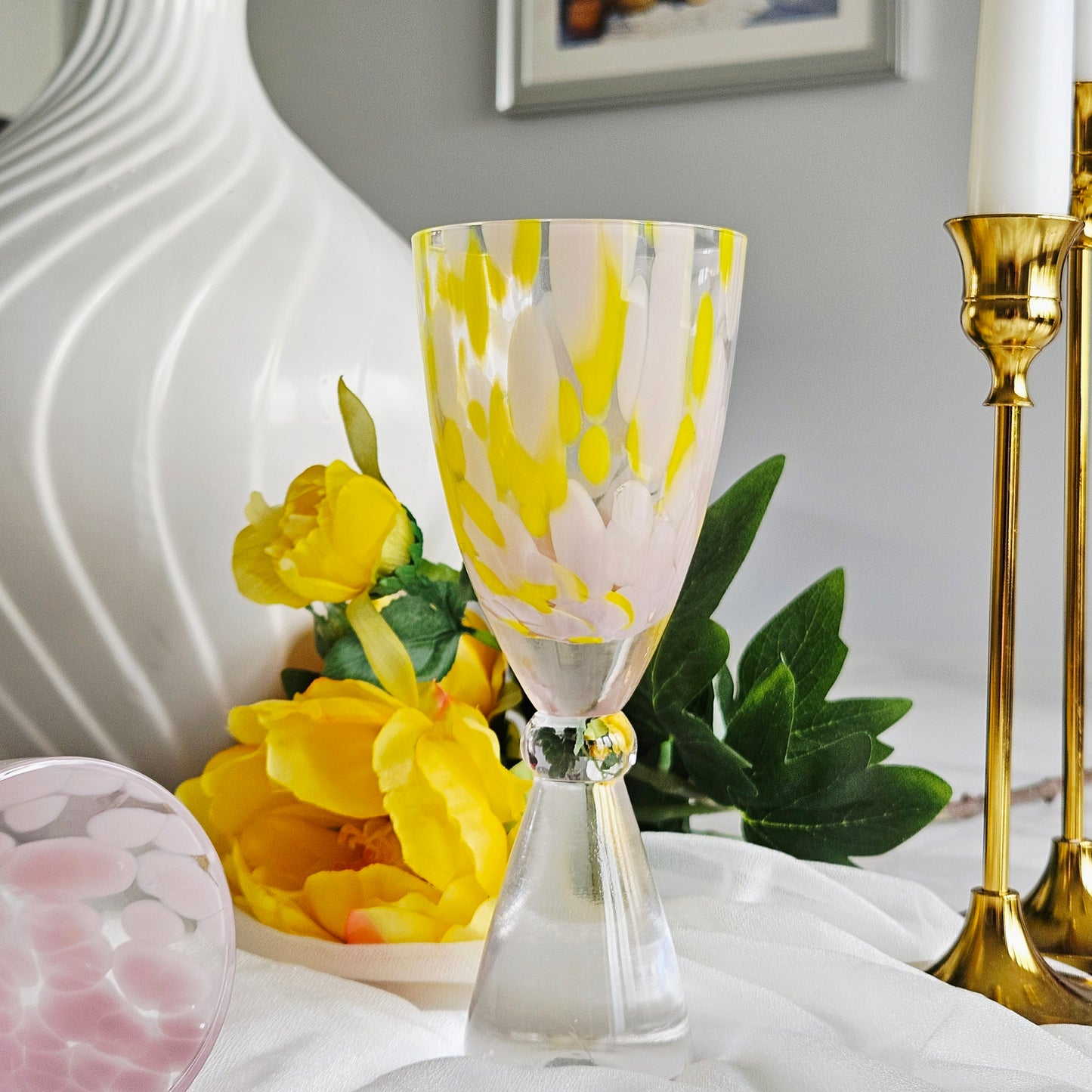 Lemon Yellow & Pink Glass