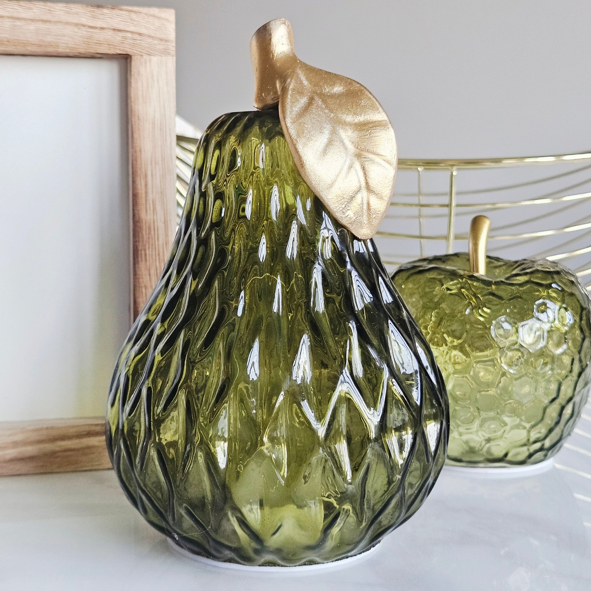 pear green led ornament with gold leaf