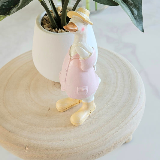 raincoat duck ornament 13cm with yellow boots and pink jacket and yellow hat