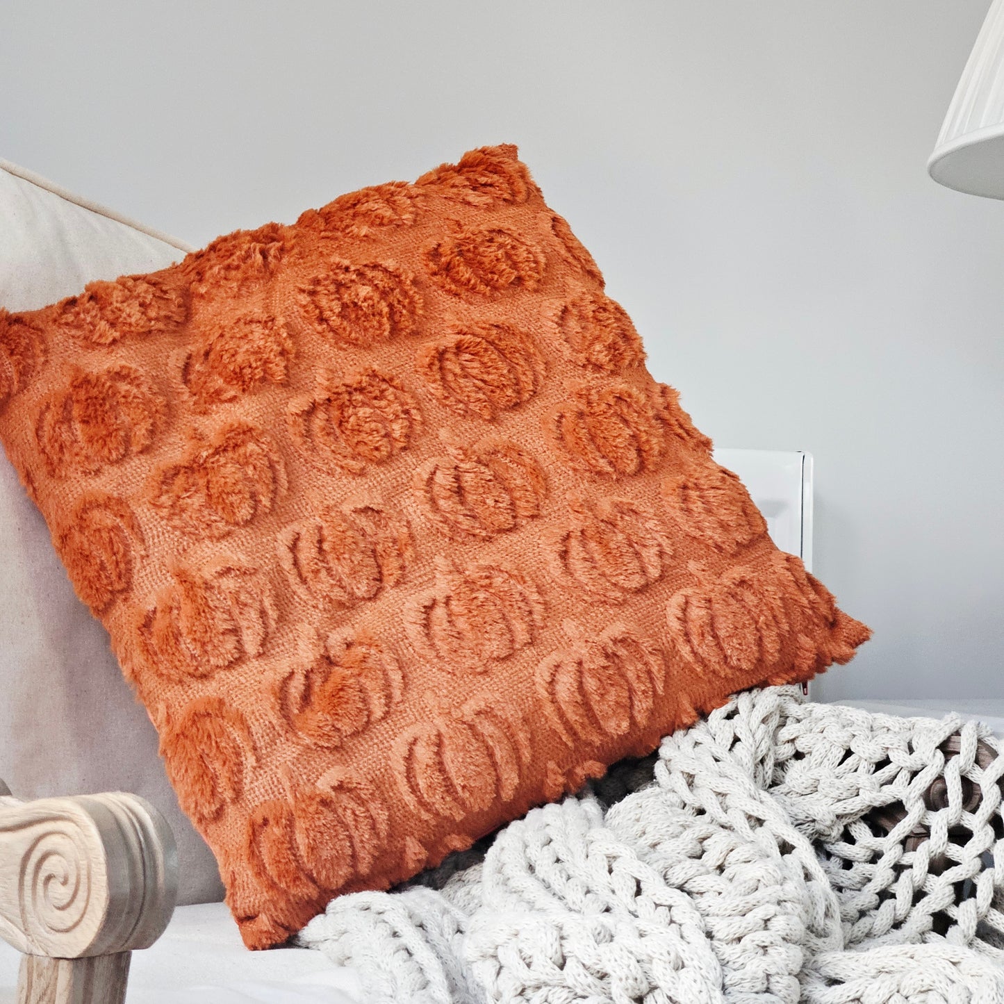 Textured squared orange pumpkin cushion 45cm