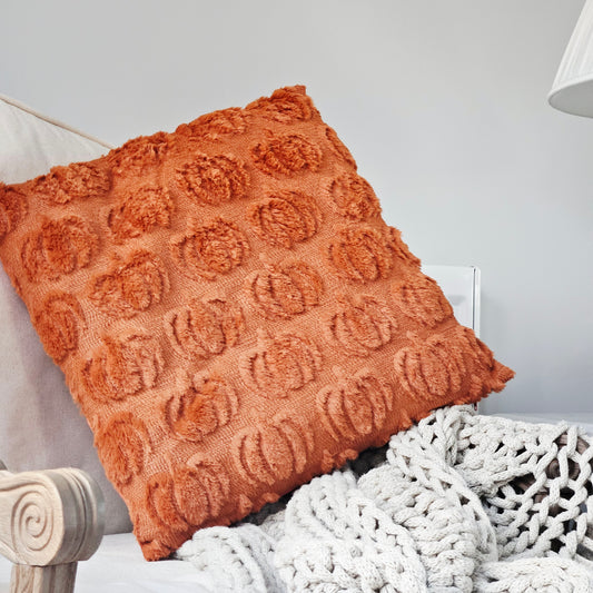 Textured squared orange pumpkin cushion 45cm