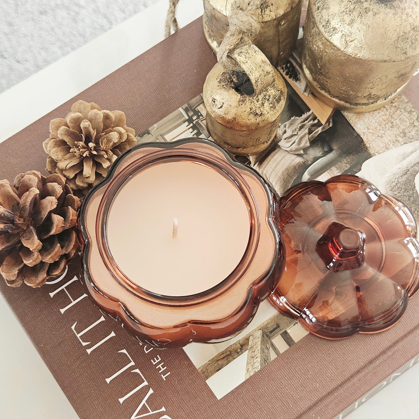 Brown Glass Pumpkin Candle Decoration | Elegant Autumn Pumpkin Candle