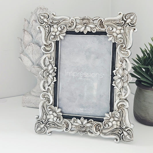 Antique Silver Photo Frame 4x6 vintage style decorative picture frame
