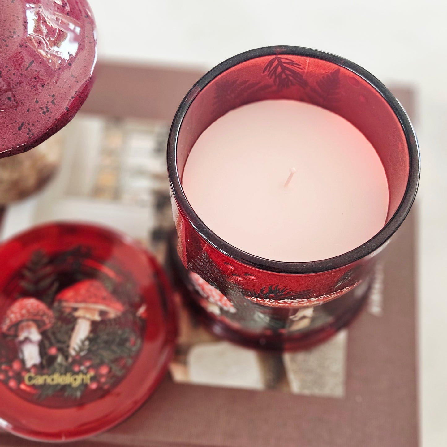 Large Toadstool Glass Candle | Woodland Home