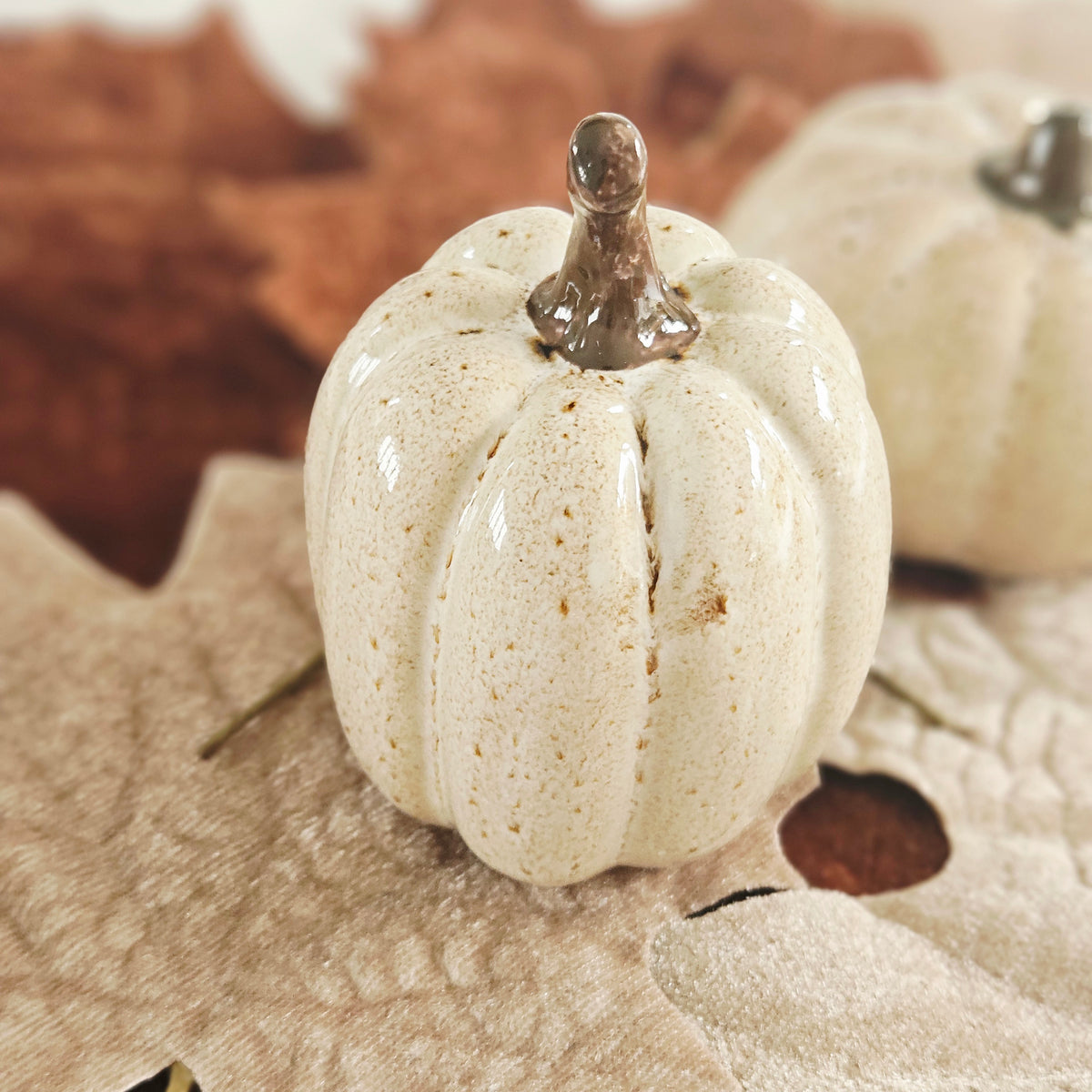 Beige Ceramic Pumpkin Decoration - Autumn Decor