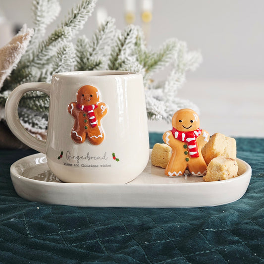Gingerbread Kisses Christmas ceramic mug and 3D saucer set