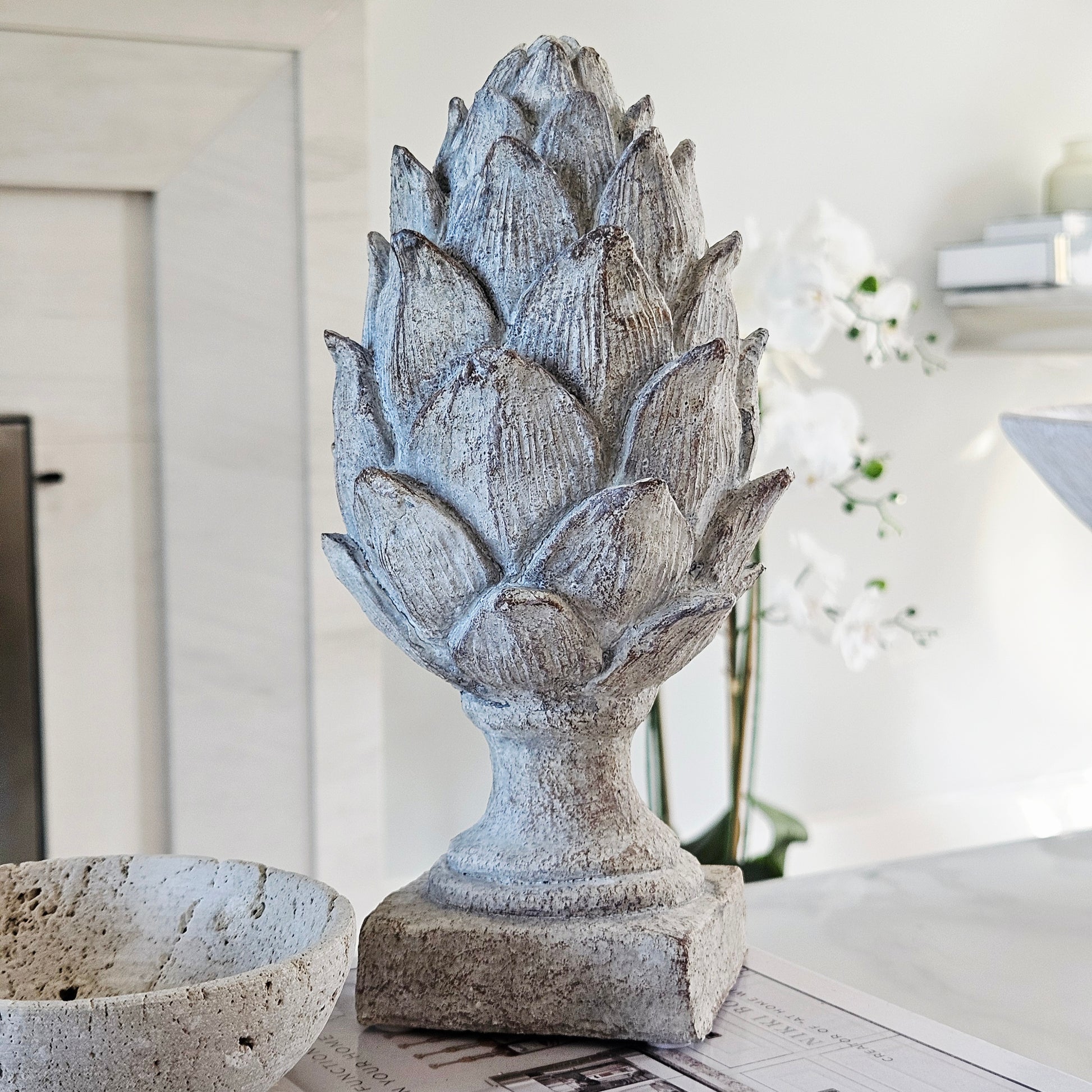 Decorative resin  artichoke sculpture on a surface 23cm height 