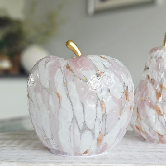 17cm LED pink spotted textured glass apple ornament with warm white lights and gold stem for elegant home décor