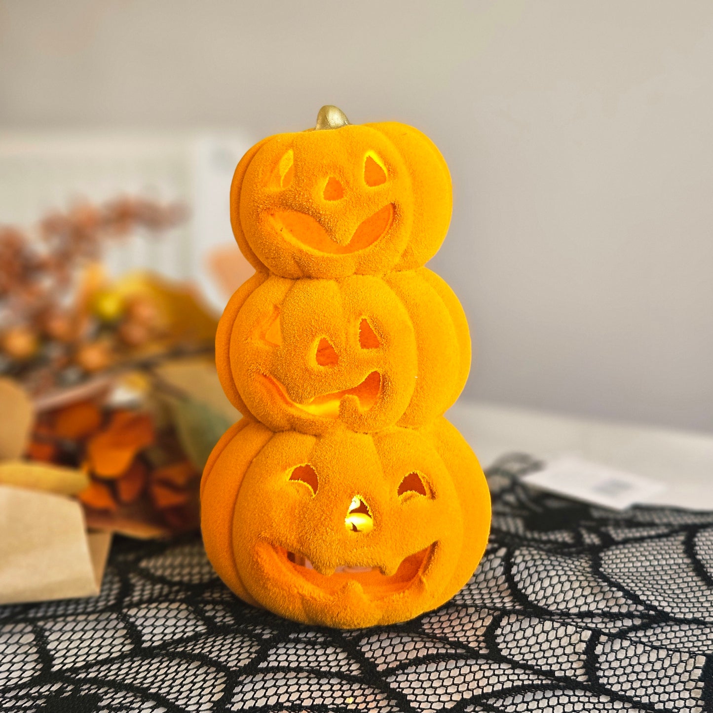 Light Up Ceramic Trio of Pumpkins Stack - Pumpkin Decoration