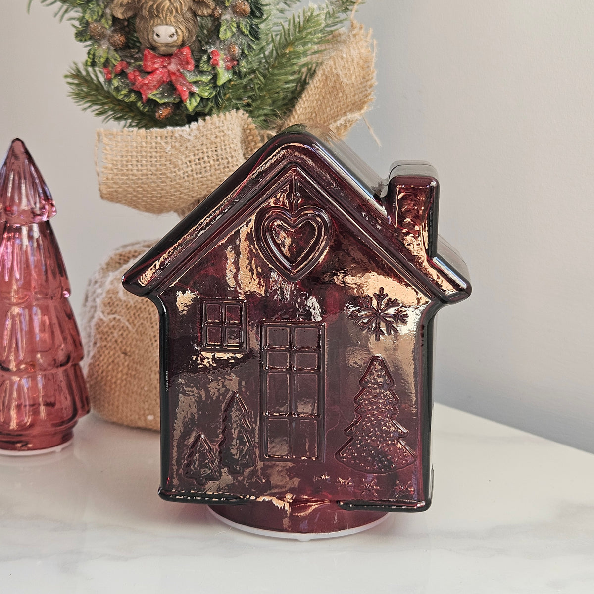 Red Glass Gingerbread House LED Light | Christmas Decor