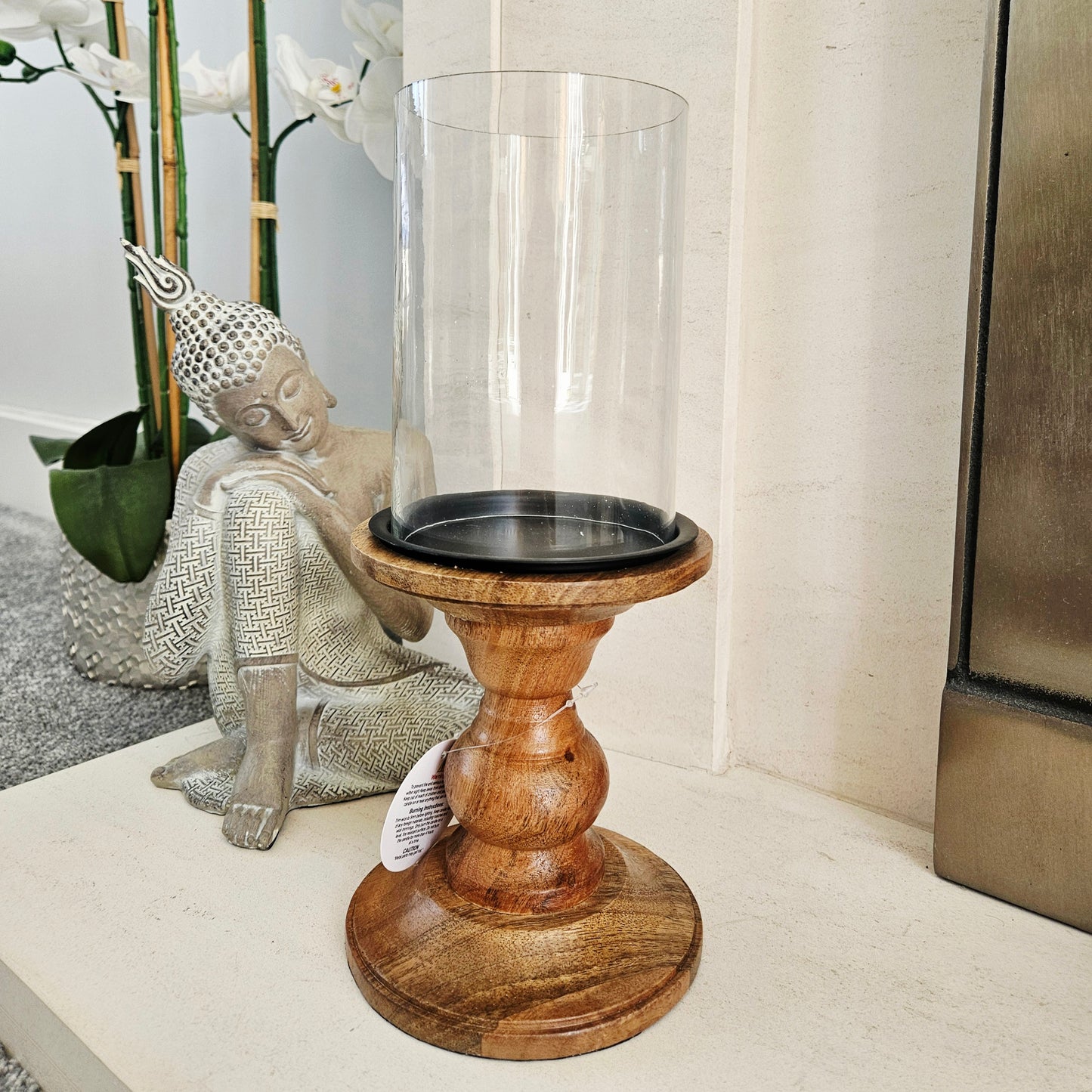 Glass Pillar Candle Holder On Stand