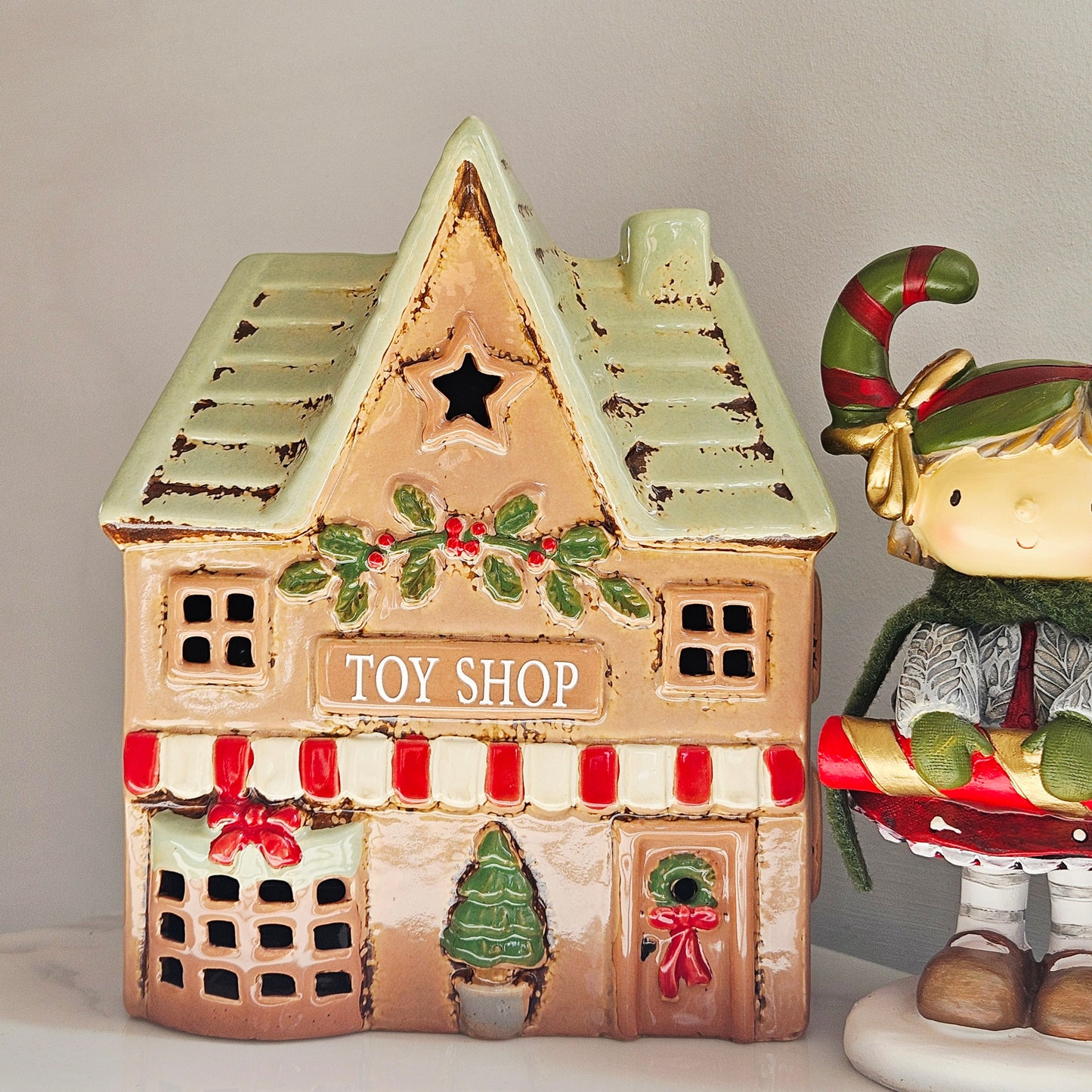 Christmas Market Stoneware Toy Shop candle holder