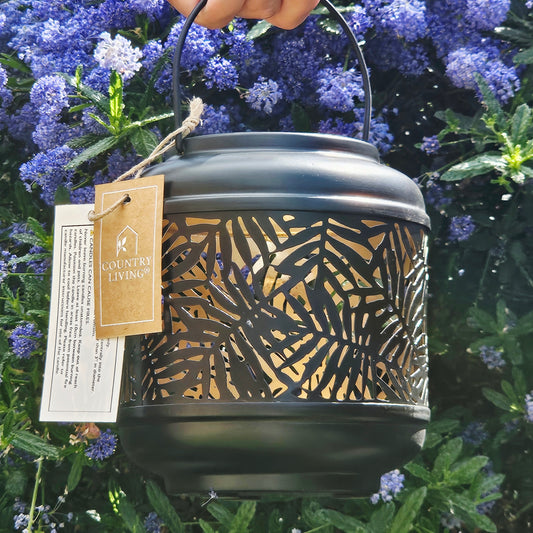 country living black metal lantern with handle and gold inside 17.5cm