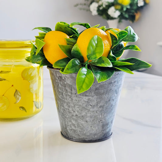 Potted plant with lemons in a decorative pot faux 15cm