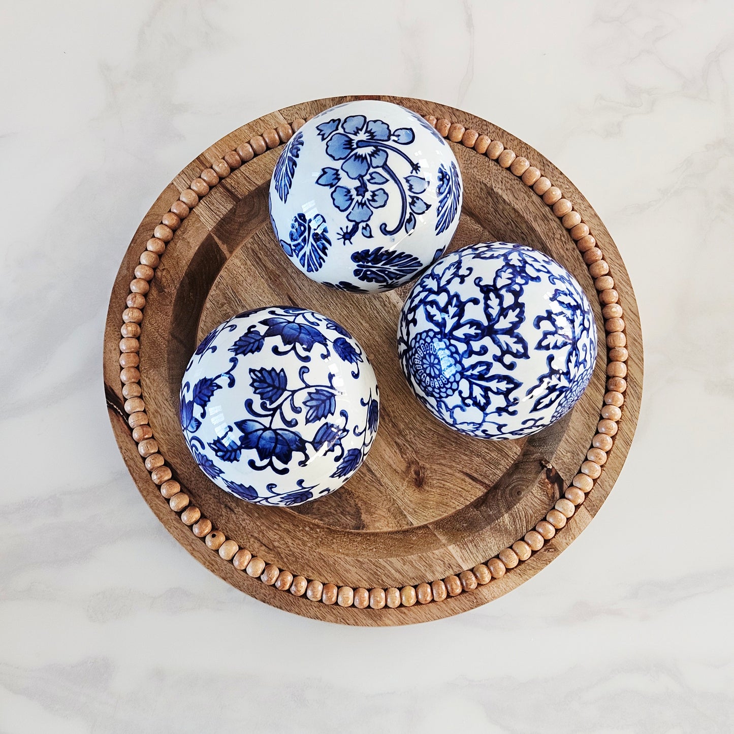 Round Wooden Beaded Plate 30cm