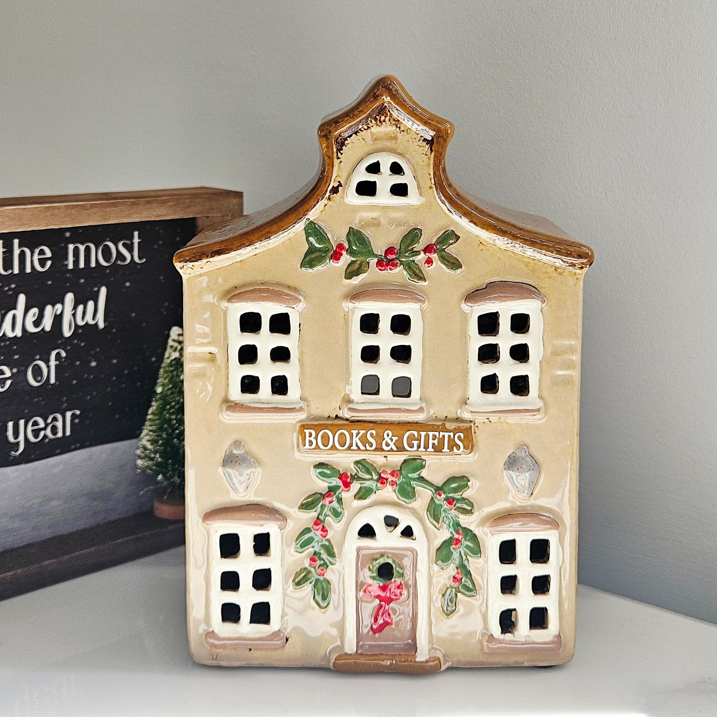 Christmas Books and Gifts Shop stoneware candle holder