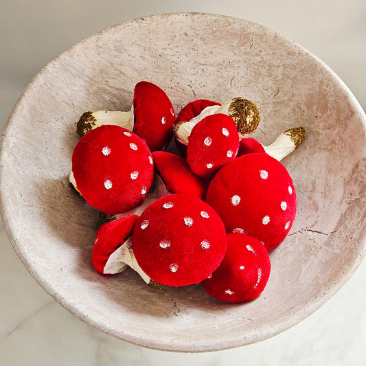 net bag of 10 velvet toadstools red