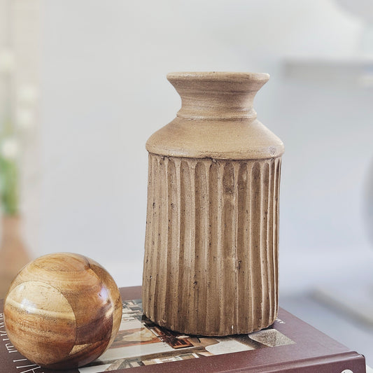 Rena antique terracotta vase 20cm with rustic textured finish for dried flowers.