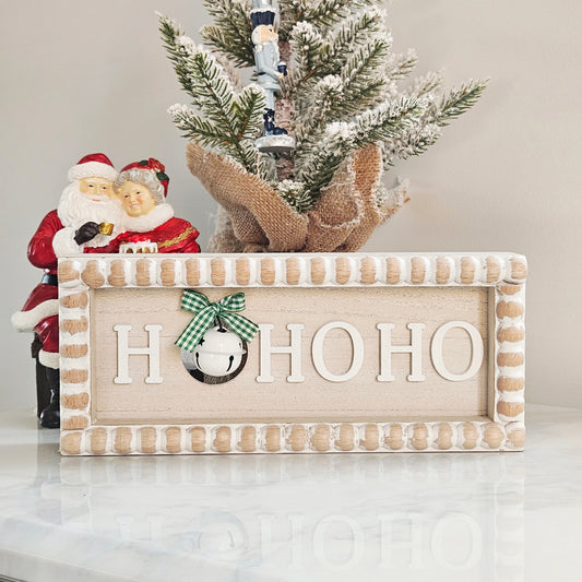 Ho Ho Ho Christmas mantel plaque with bobble design