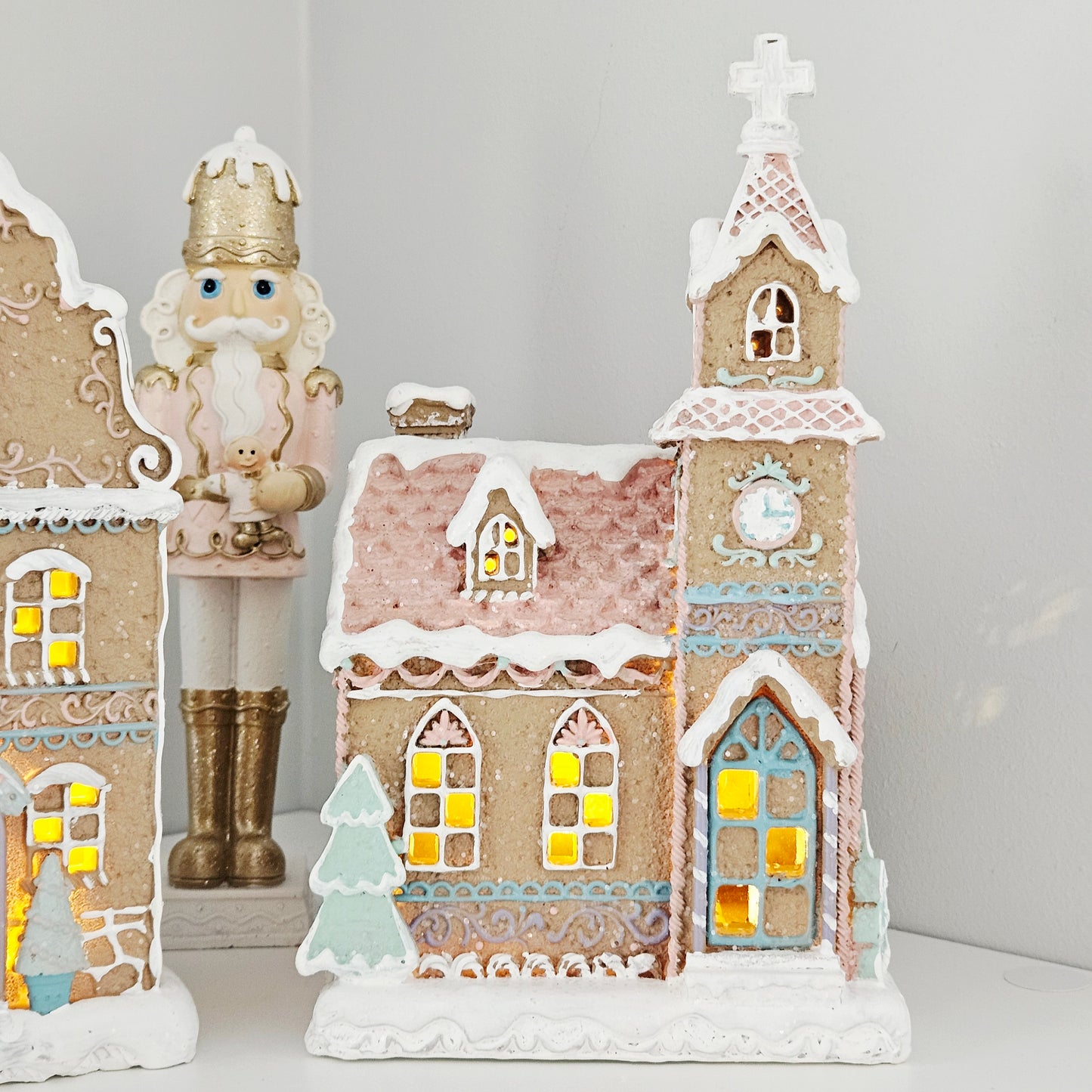 Resin Snowy Gingerbread Church Ornament