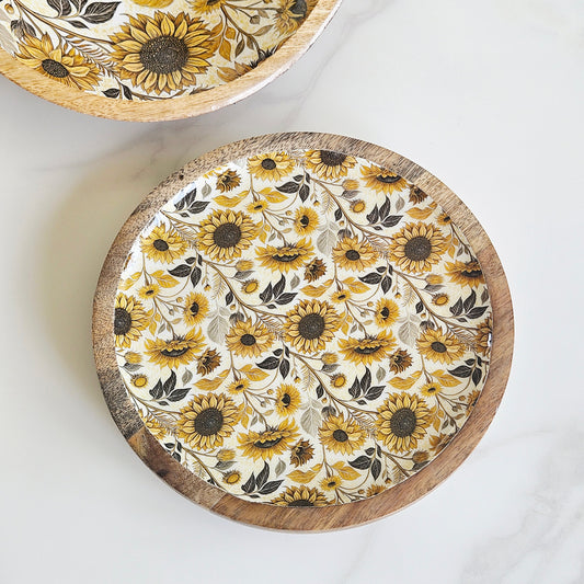 sunflower enamel design mango wood plate 20cm