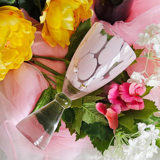 pink blush drinking glass with thick stem