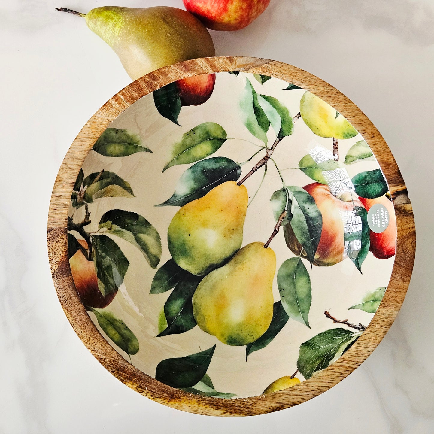 Apple and Pears mango wood 23cm bowl handcrafted