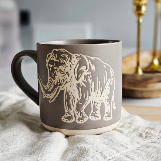 elephant gray stoned wax resistant mug by nature craft