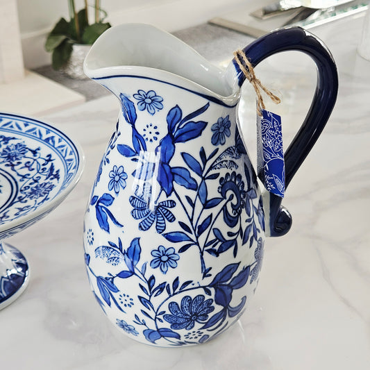 Sumatra Blue & White Large Ceramic Jug 9"