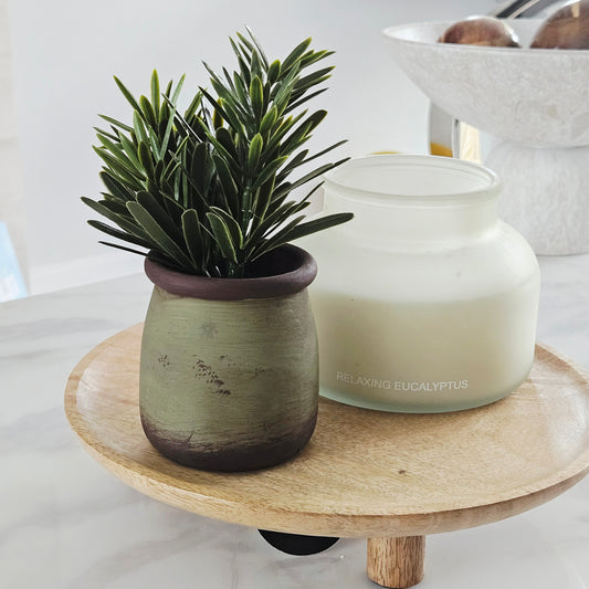 rosemary faux plant in ceramic green pot 17cm