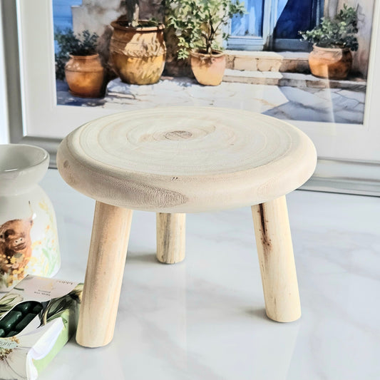 Paulownia wood mini styling stool with 3 legs