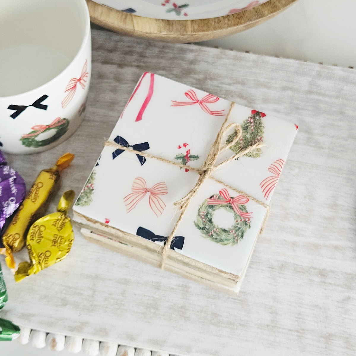 Merry Little Bows Christmas Coasters – Set of 4