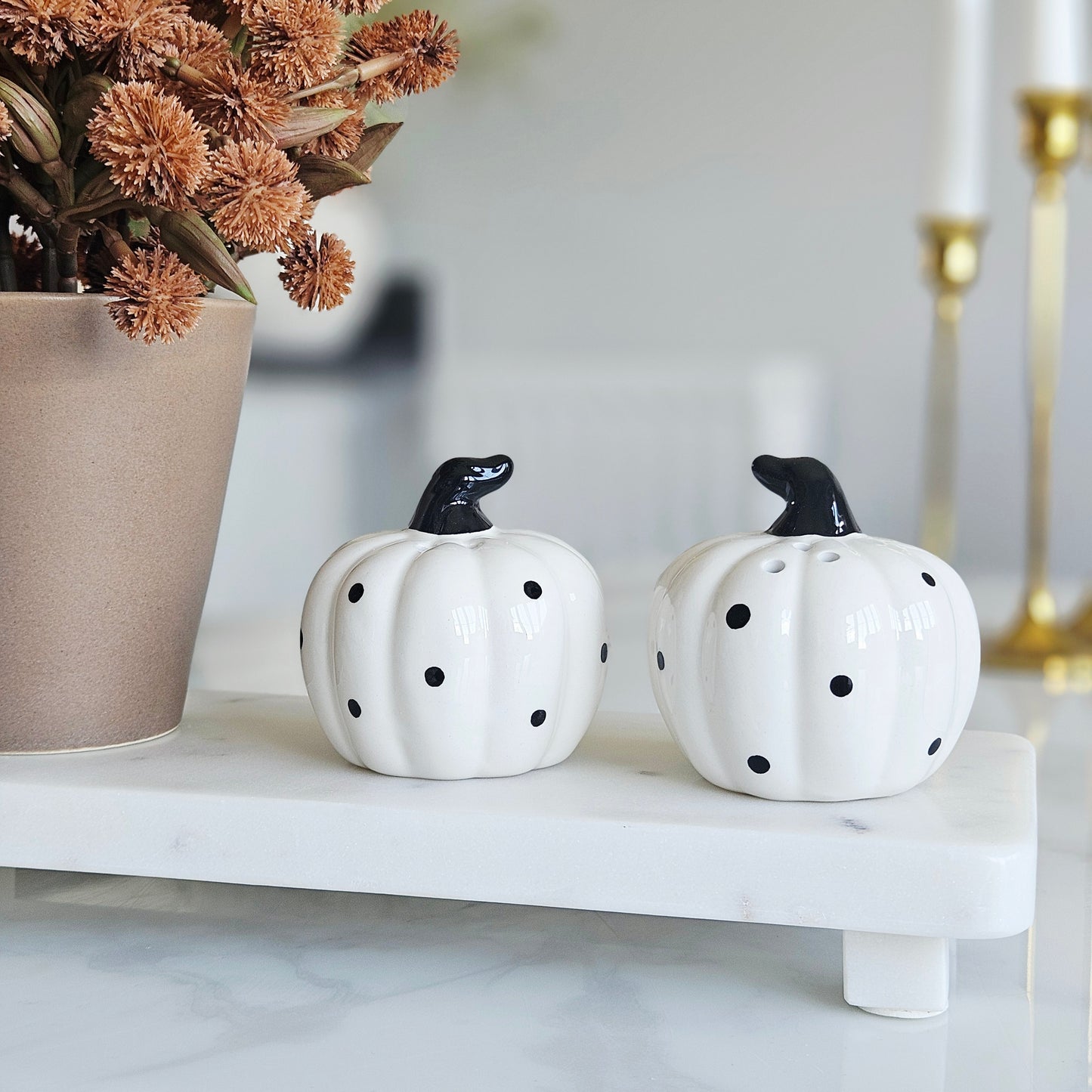 Monochrome Pumpkin Salt & Pepper Set – Halloween Kitchen Accessory