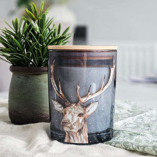 stag elderflower and pear candle by meg hawkins and wooden lid