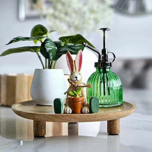 Round wooden Mango Wooden styling tray with feet 25cm