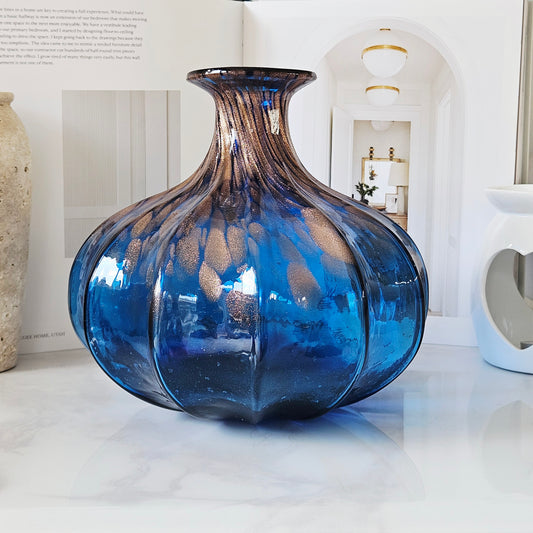 objects d'art blue and bronze glass vase 21.5cm handblown glass