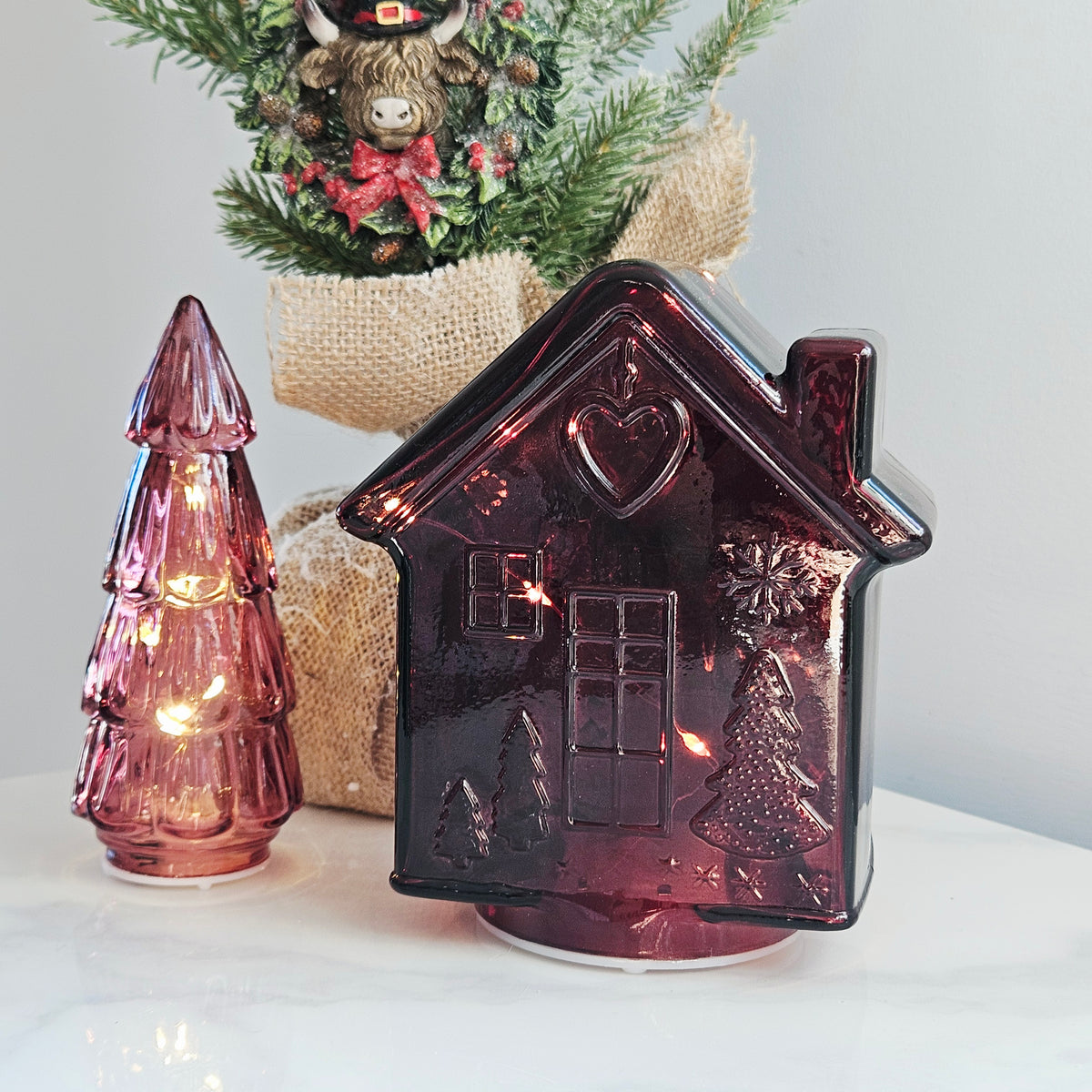 Red Glass Gingerbread House LED Light | Christmas Decor
