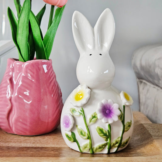Decorative ceramic bunny with floral design 3d