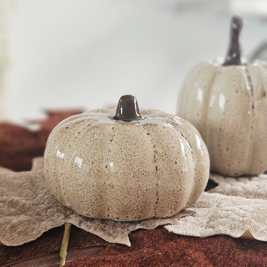 Beige ceramic pumpkin decoration for autumn and Halloween home decor